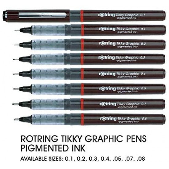 Rotring | Tikky | Graphic Fineliner | Black Pigmented Lightfast | Pack of 12pieces | 0.2mm Rotring
